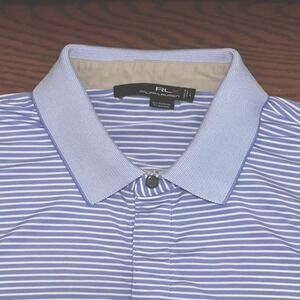 RLX Ralph Lauren Golf Polo Mens Blue Stripe Performance Activewear Country Club